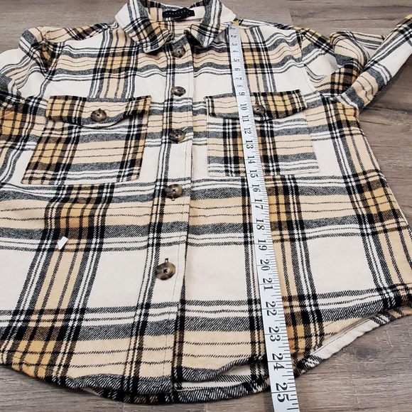 Sanctuary Button Down Plaid Shacket Womens Sz S Oversized Toffee - Picture 7 of 10